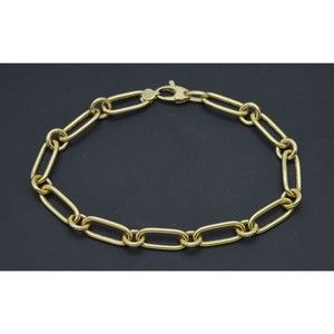 Real 14K Yellow Gold 7.5" Paperclip & round Linked Chain Bracelet 4.5 gr